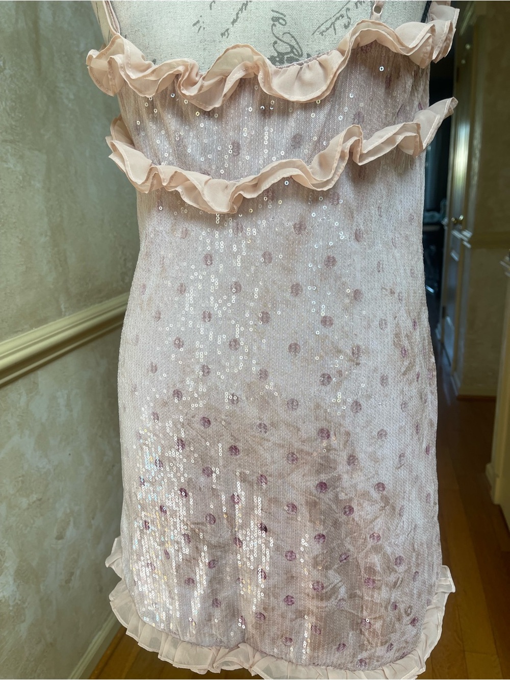 For Love & Lemons Sophia Sequin Mini Dress Size M Ruffle Detail Party Romantic - Picture 14 of 16